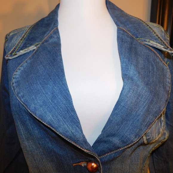 Distressed Denim Blazer - XL - BRAND NEW - Picture 5 of 8